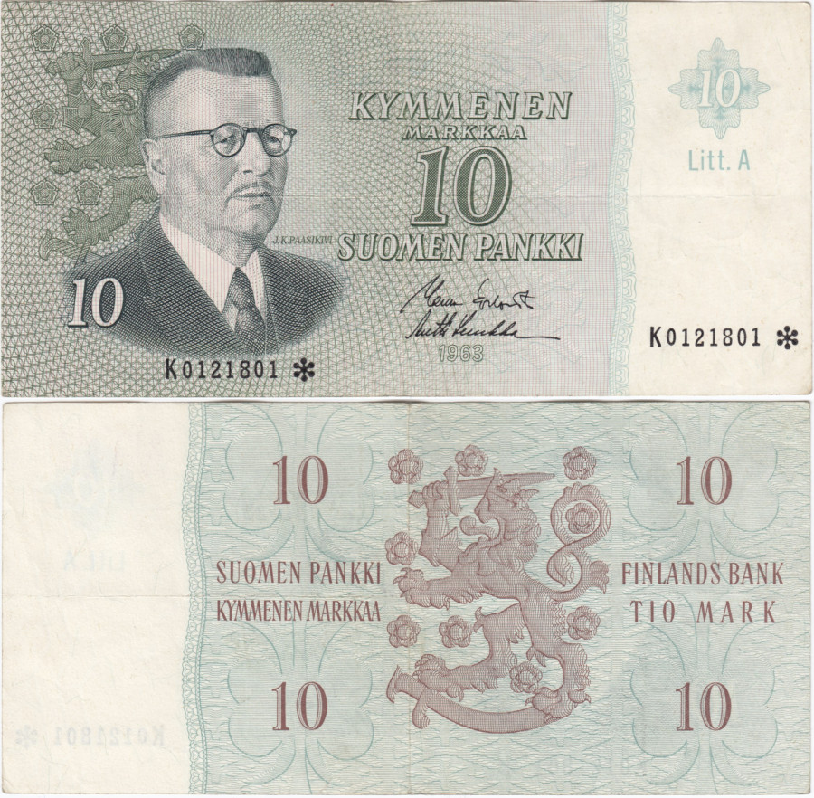 10 Markkaa 1963 Litt.A K0121801* kl.5